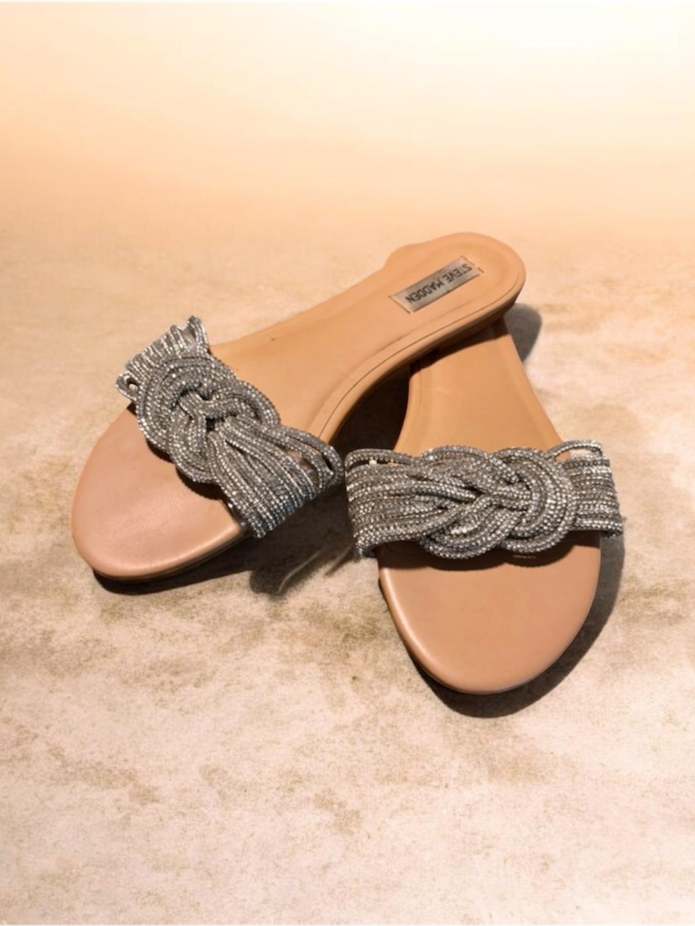 Steve Madden Silver Beaded Knot Slide Sandals - Nude Footbed